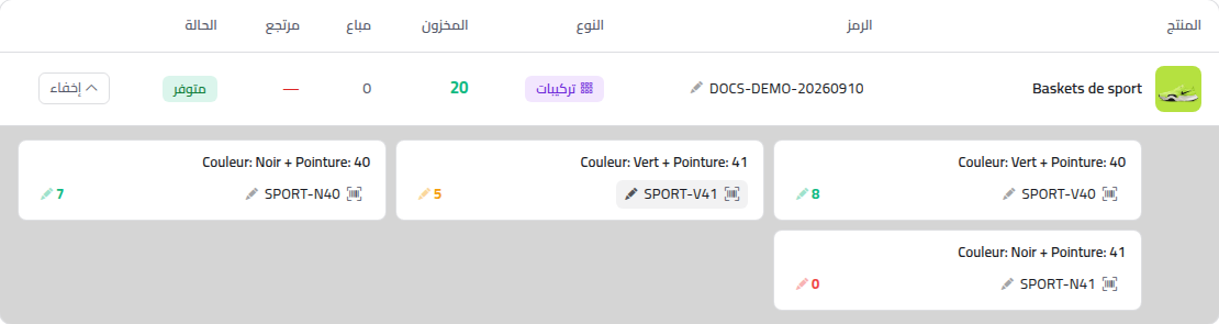 المنتج التجريبي المحفوظ مع تفاصيل التركيبات الأربع وكمياتها