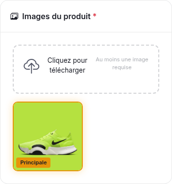 A photo in the real product uploader with its primary-image badge